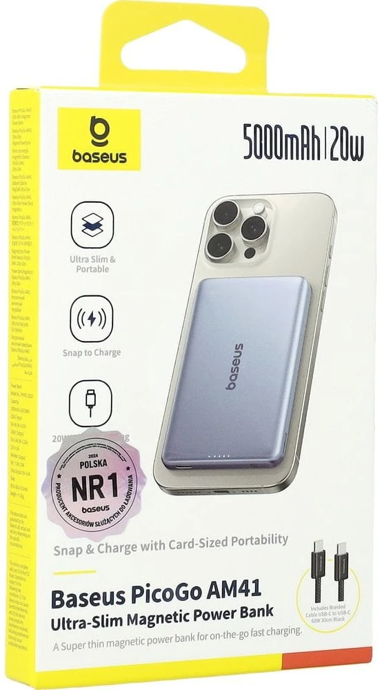 Baseus PicoGo AM41 ultra-slim magnetic 5000 mAh 20W pilka