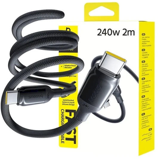 „Baseus PicoGo“ greito įkrovimo duomenų kabelis USB-C – USB-C 240W 2m „Cosmic Juodas“