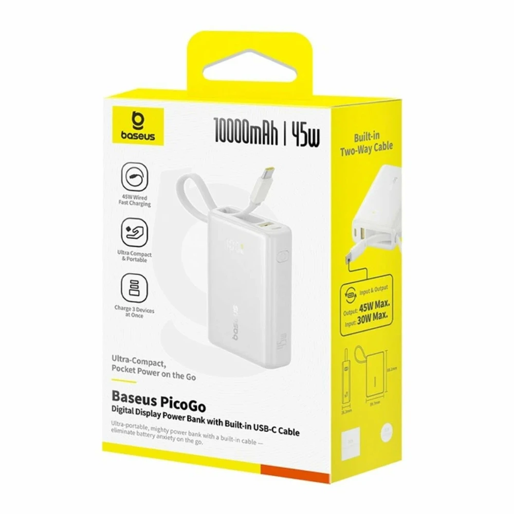 Baseus PicoGo Digital Ekranas 10000 mAh 45W balta