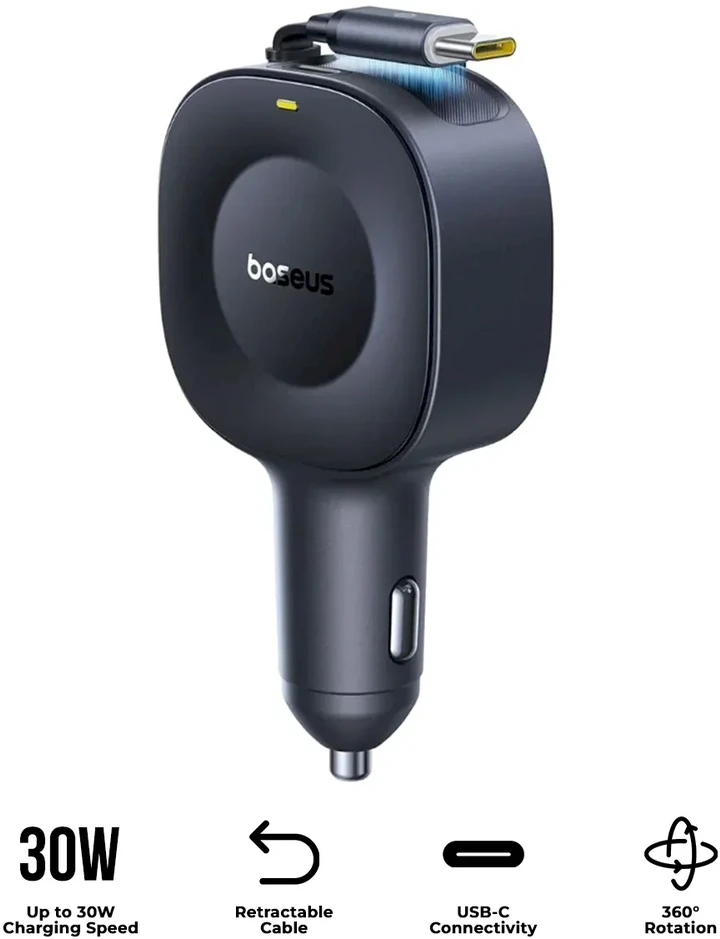 „Baseus PrimeTrip VR2“ 30 W su ištraukiamu USB-C laidu - juoda
