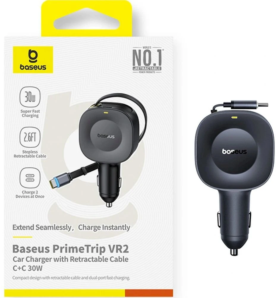 „Baseus PrimeTrip VR2“ 30 W su ištraukiamu USB-C laidu - juoda
