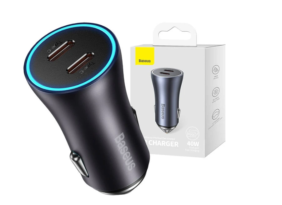 Baseus Golden Contactor Pro automobilinis įkroviklis 2x USB-C 40W - Tamsiai pilka