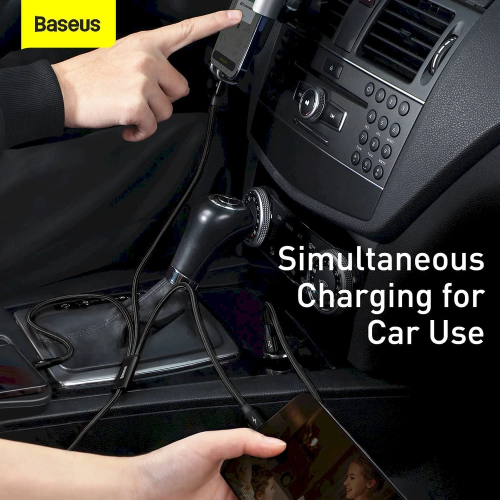 „Baseus Rapid Series 3in1“ greito įkrovimo laidas USB-C - USB-C/Lightning/MicroUSB 20W 1.5m / juodas
