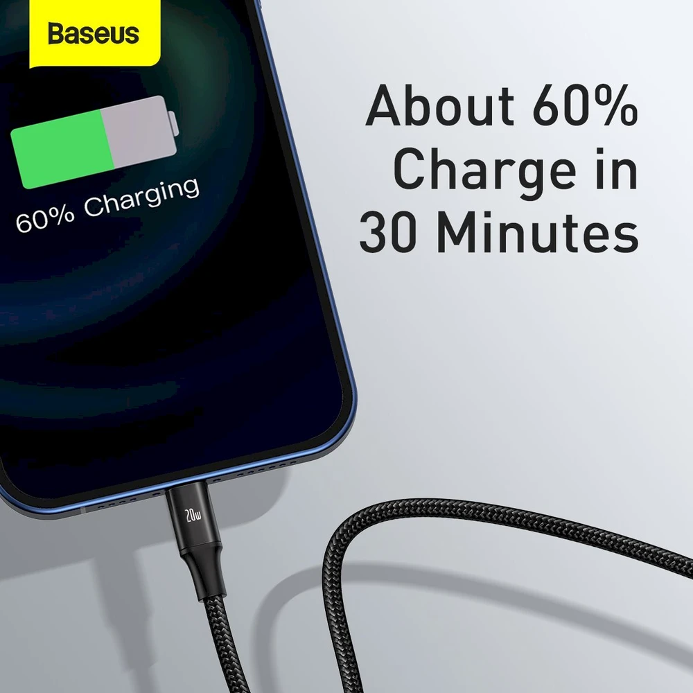„Baseus Rapid Series 3in1“ greito įkrovimo laidas USB-C - USB-C/Lightning/MicroUSB 20W 1.5m / juodas