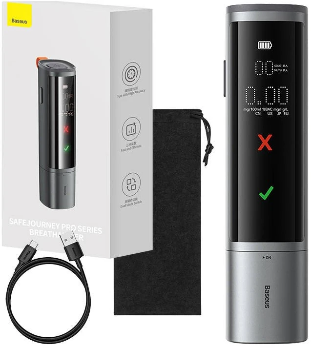 Baseus SafeJourney Pro elektroninis alkotesteris bekontaktis (pilkas)