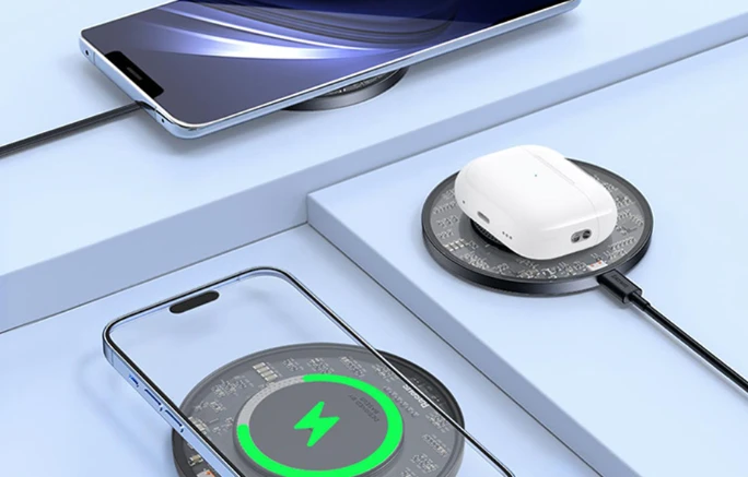 Belaidis Qi indukcinis įkroviklis Baseus Simple 2, 15 W su USB-C į USB-C laidu (juodas)