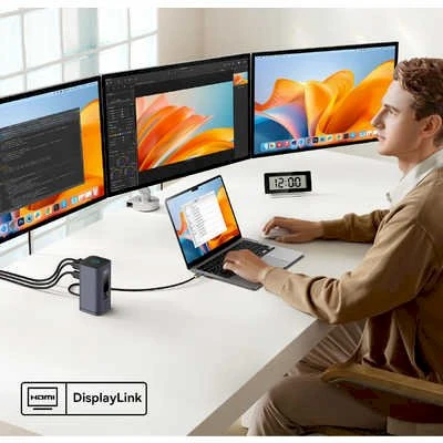 „Baseus Spacemate USB-C 11w1“ | 3x HDMI@60Hz | 2x USB-A 10Gb/s | 1x USB-C 10Gb/s | RJ45 | 2x USB-A | 1x USB-C (PD) | 1x minijungtis 3,5 mm, pilka
