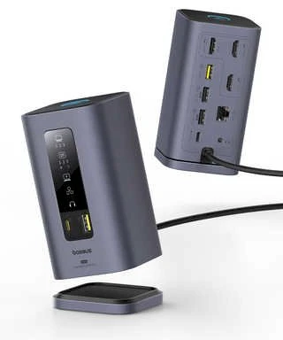 „Baseus Spacemate USB-C 11w1“ | 3x HDMI@60Hz | 2x USB-A 10Gb/s | 1x USB-C 10Gb/s | RJ45 | 2x USB-A | 1x USB-C (PD) | 1x minijungtis 3,5 mm, pilka