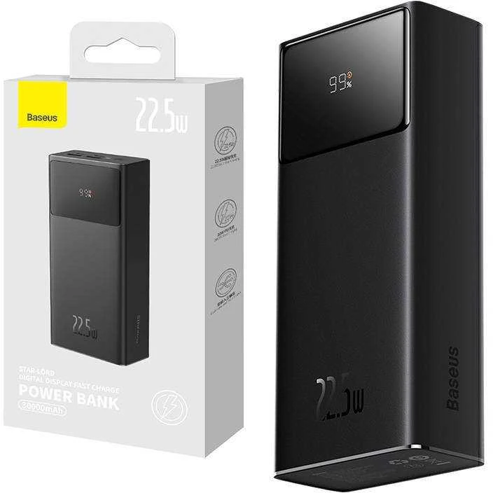 Baseus Star-Lord Powerbank, 30 000 mAh, USB, USB-C, 22.5 W (fekete)