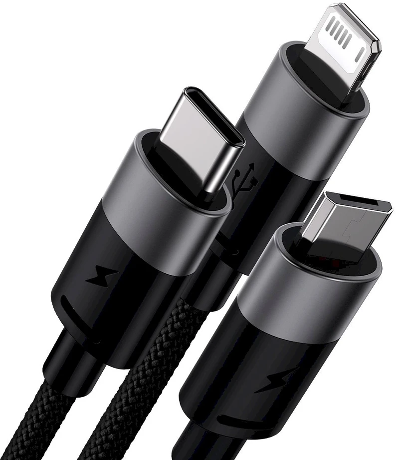 3in1 USB laidas Baseus StarSpeed Series, USB-C + Micro + Lightning 3.5A, 1.2m (juodas)