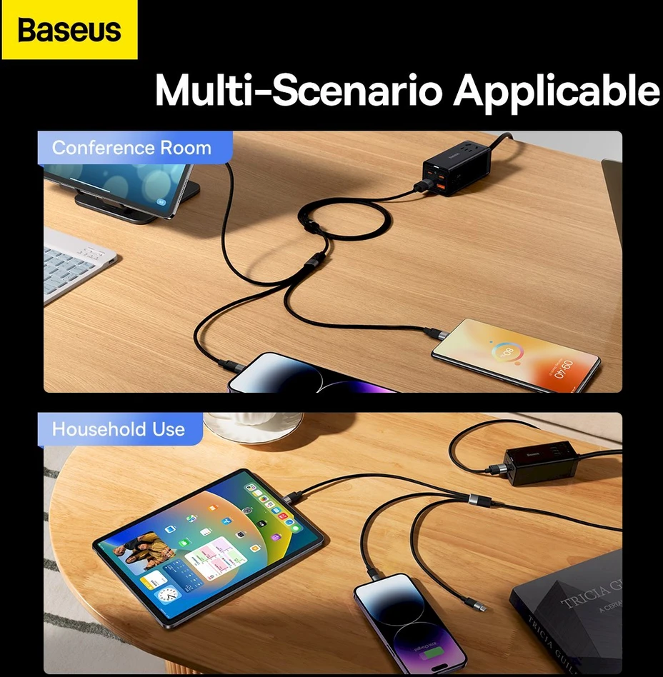 3in1 USB laidas Baseus StarSpeed Series, USB-C + Micro + Lightning 3.5A, 1.2m (juodas)