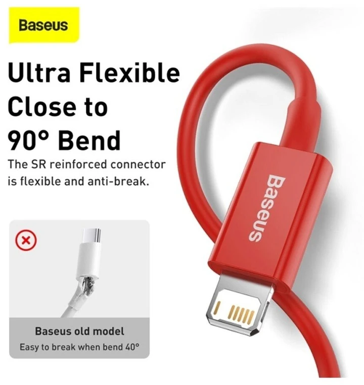 Baseus Superior serijos USB į iPhone laidas, 2.4A, 1m - raudonas