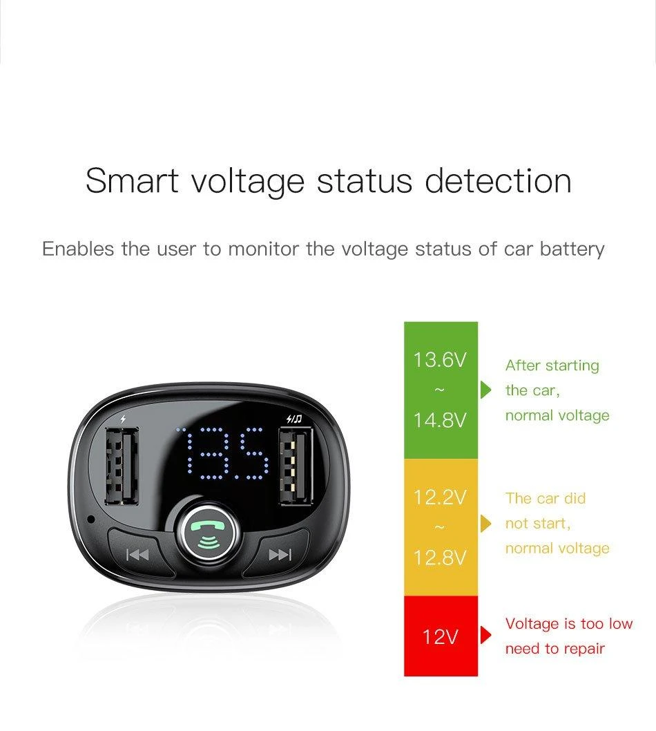 Baseus FM moduliatorius T tipo Bluetooth 2xUSB Micro SD – Juodas