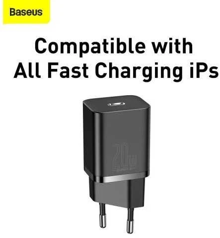 Baseus super Si Greitas įkroviklis 1C 20W su USB-C - Lightning kabeliu 1m - Juodas