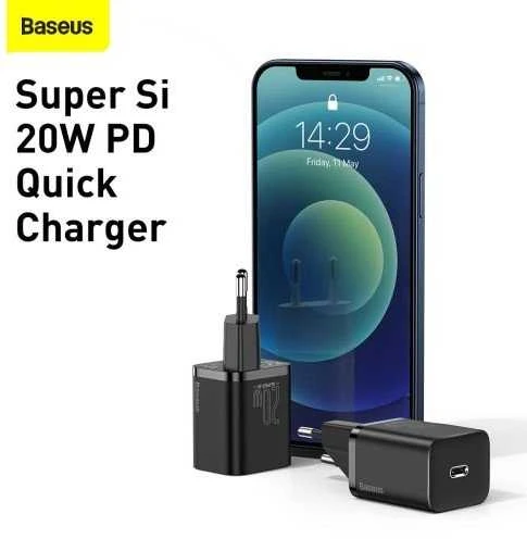 Baseus super Si Greitas įkroviklis 1C 20W su USB-C - Lightning kabeliu 1m - Juodas