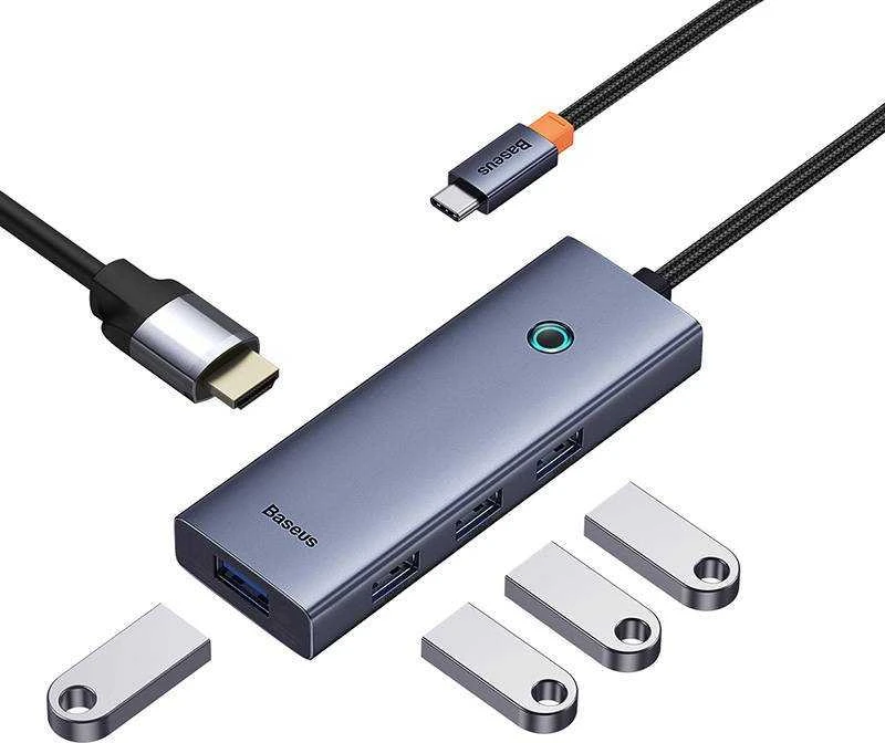 Baseus Hub 5in1 UltraJoy 5-Port 1xHDMI4K@30Hz + 4xUSB 3.0 - pilkas