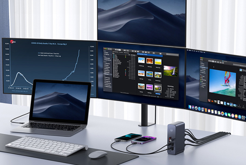 Hub Baseus UnionJoy 17 prievadų (USB-C iki HDMI4K@60Hz*2+DP4K@60Hz*1+USB3.0*3+USB-C3.0*2+USB2.0*2+PD*1+PC*1 + RJ45*1+SD/TF*1+3,5mm*1+DC*1）