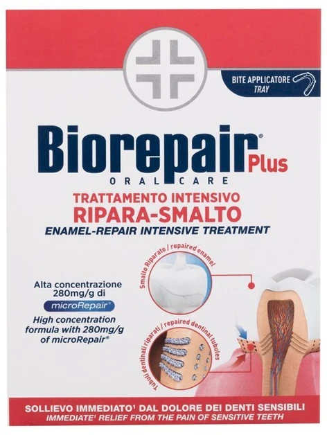 Biorepair Plus pakuotė su emalio regeneracijos schema