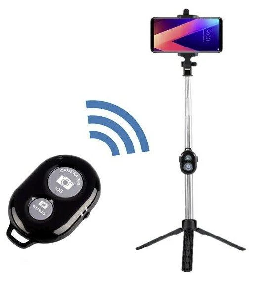 Oem Bluetooth asmenukių lazda su trikoju ir nuotolinio valdymo pulteliu, selfie stick, juoda
