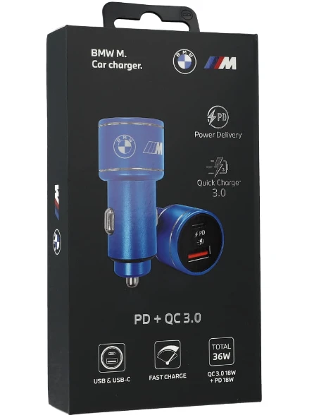 BMW įkroviklis BMCCMUSCBB PD-QC 3.0 20W greito įkrovimo mėlynas M Edition