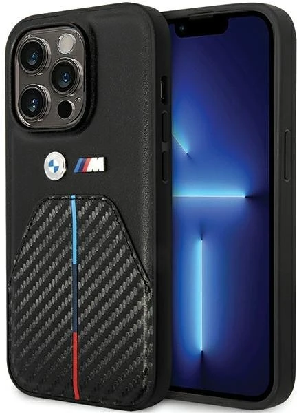 Dėklas Apple iPhone 14 Pro BMW Stamped Tricolor Stripe (BMHCP14L22NSTB) juodos spalvos
