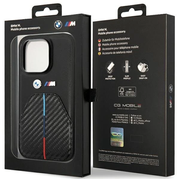 Dėklas Apple iPhone 14 Pro BMW Stamped Tricolor Stripe (BMHCP14L22NSTB) juodos spalvos