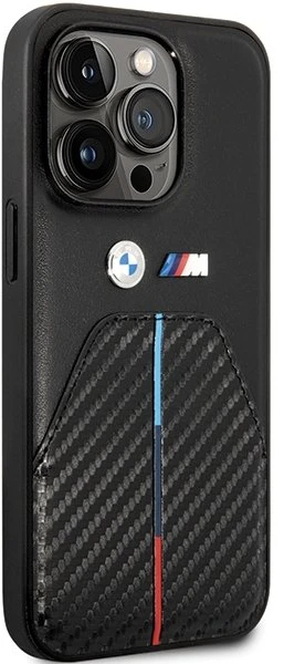 Dėklas Apple iPhone 14 Pro BMW Stamped Tricolor Stripe (BMHCP14L22NSTB) juodos spalvos