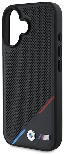BMW M Perforated Tricolor Line MagSafe Apple iPhone 16 Case - dėklas telefonui juodos spalvos