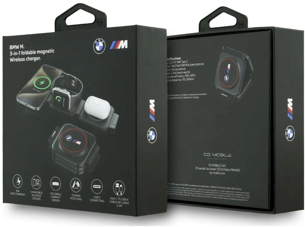 Belaidis įkroviklis 3in1 BMW M Q2 Print Logo raudonos spalvos