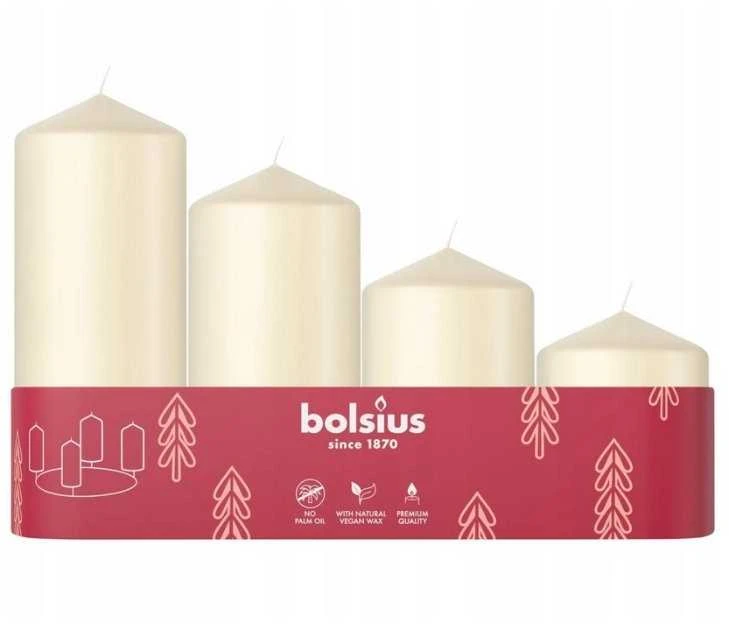 Bolsius Advent Christmas Candles 4vnt 60x48mm Kreminė
