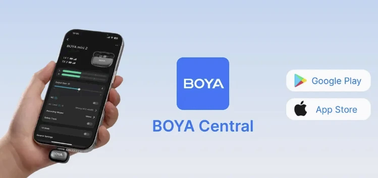 BOYA belaidis mikrofonas „Mini 2-01“ 2,4 GHz, su dirbtinio intelekto valdomu triukšmo slopinimu, 2 siųstuvais ir 2 imtuvais („Type-C“ ir „Lightning“), pilkos spalvos, ES