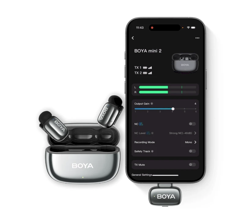 Mikrofony BOYA mini 2-01 belaidės 2.4GHz USB-C - juoda