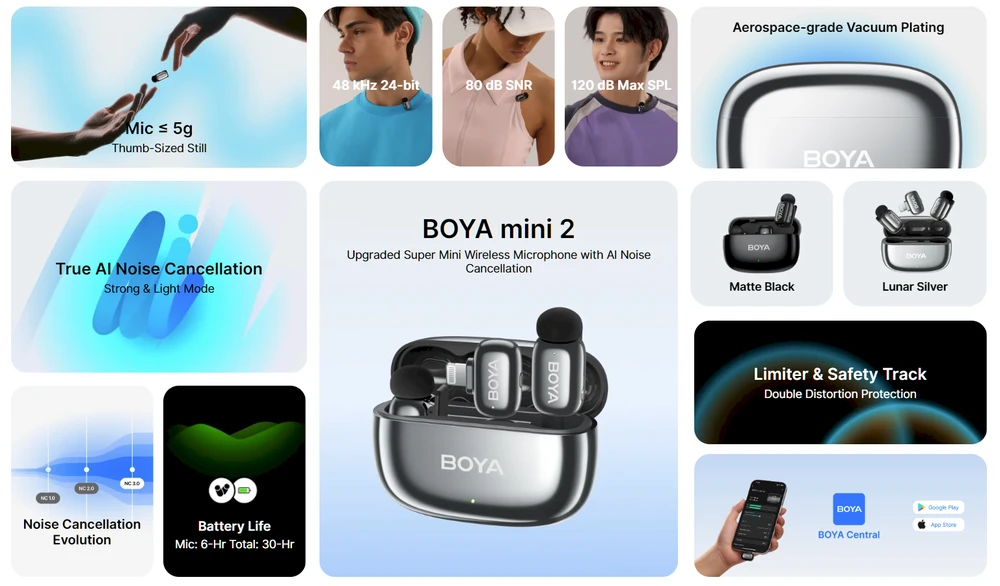 Mikrofony BOYA mini 2-01 belaidės 2.4GHz USB-C - juoda