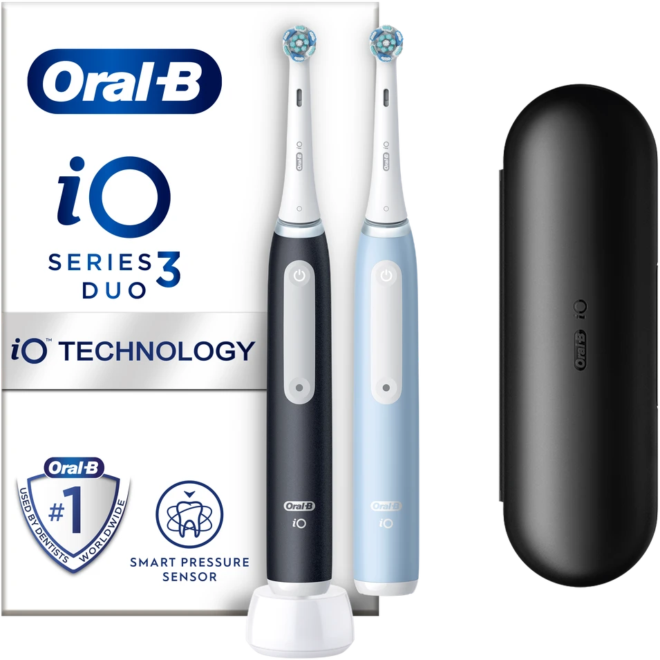 Braun iOG3d.2i6.2K Oral-B iO3 Elektrinis Dantų Šepetėlis Matt Juodas/Ice Mėlyna Duo Pack Edition