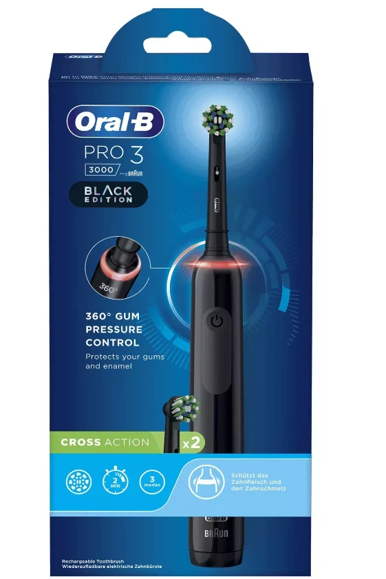 Braun Oral-B Pro 3 3000 Cross Action Elektrinis dantų šepetėlis, juodas
