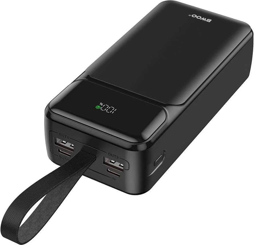 BWOO 65W išorinė baterija 30000 mAh 2x USB-A, 1 x USB-C su LCD ekranu, juoda