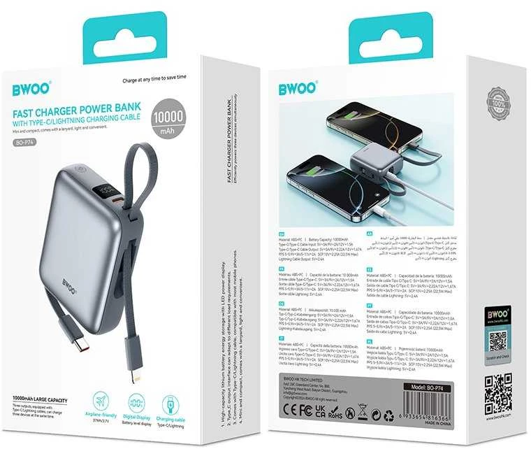 BWOO P74 išorinė baterija 22,5 W 10000 mAh