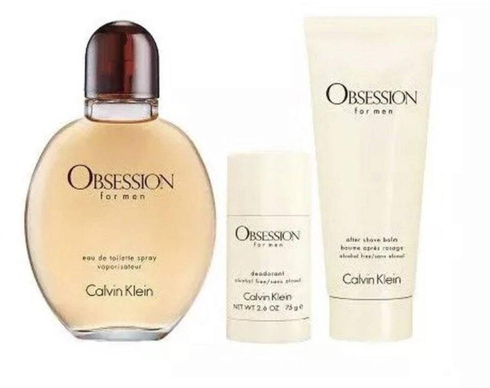 Set Calvin Klein: Obsession Eau De Toilette For Men, 125 ml + Obsession Anti-Sweat Dezodorantas Stick For Men, 75 g + Obsession Calming After-Shave Balm, 75 ml