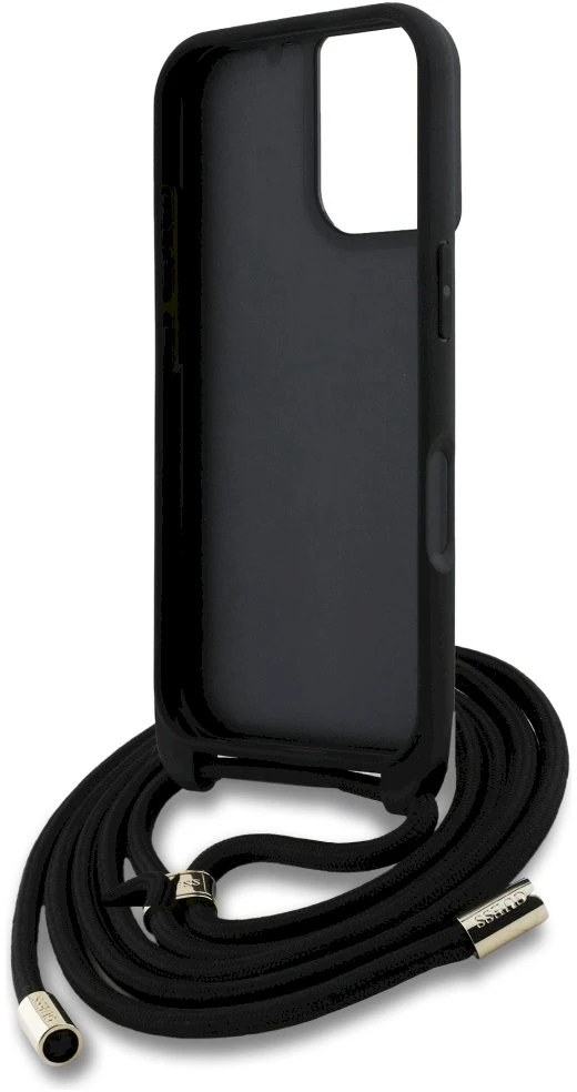 Dėklas Guess 4G Big Logo Cord Stap Crossbody Apple iPhone 16 Plus juodos spalvos