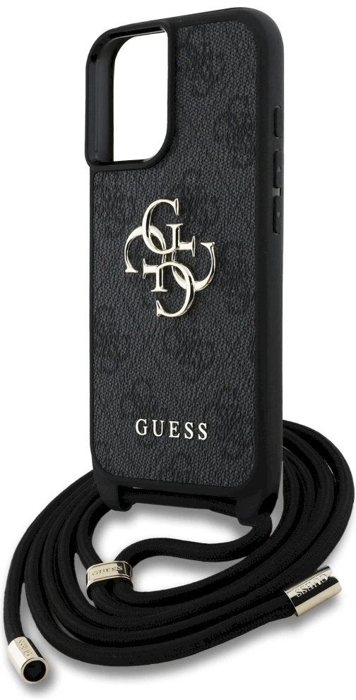 Dėklas Guess 4G Big Logo Cord Stap Crossbody Apple iPhone 16 Plus juodos spalvos