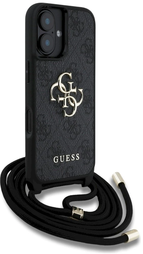 Dėklas Guess 4G Big Logo Cord Stap Crossbody Apple iPhone 16 Plus juodos spalvos