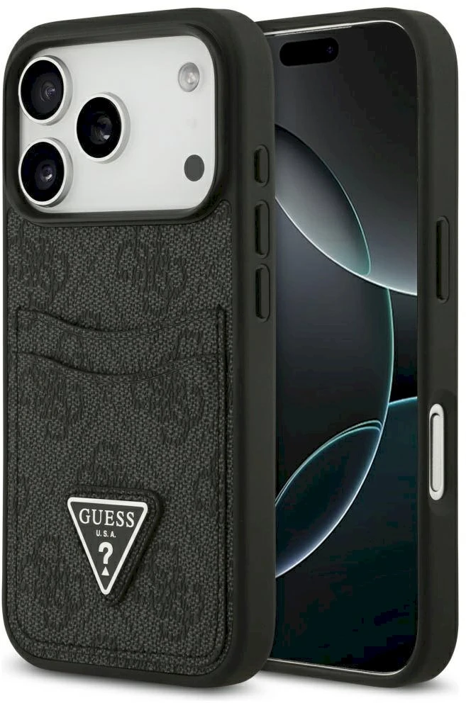 Dėklas Guess 4G Double Card Triangle skirtas Apple iPhone 17 Pro juodos spalvos