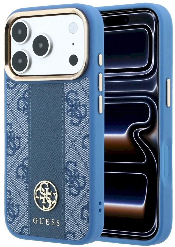 Dėklas Guess Case for IPHONE 18 Pro Max/17 Pro Max compatible with MagSafe (Stripe Round and Classic Logos 4G) light mėlynas