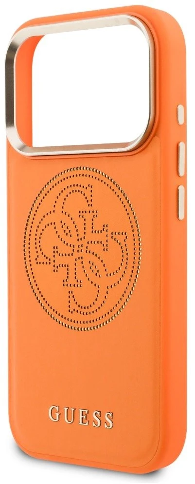 Guess PU Perforated 4G Logo MagSafe dėklas skirtas iPhone 17 Pro Max oranžinės spalvos