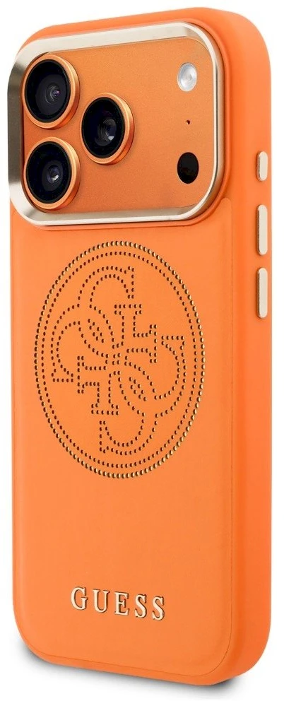 Guess PU Perforated 4G Logo MagSafe dėklas skirtas iPhone 17 Pro Max oranžinės spalvos