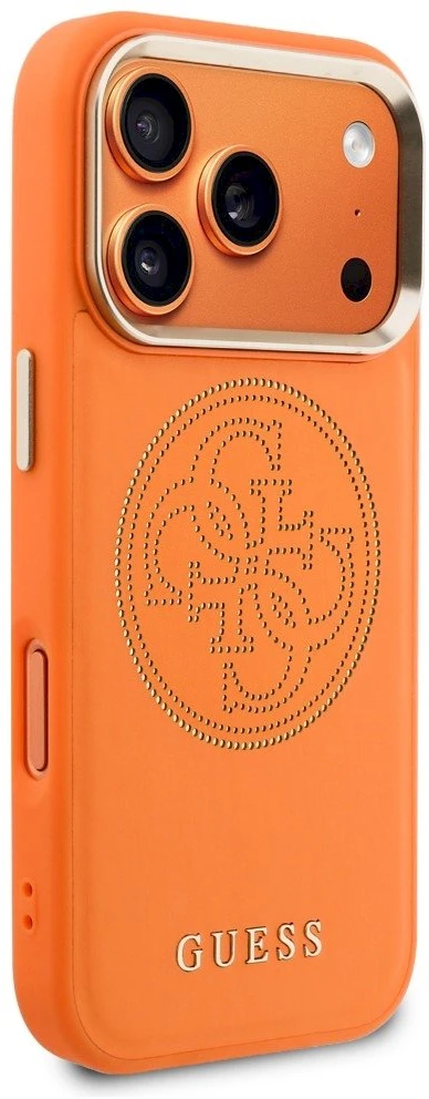 Guess PU Perforated 4G Logo MagSafe dėklas skirtas iPhone 17 Pro Max oranžinės spalvos