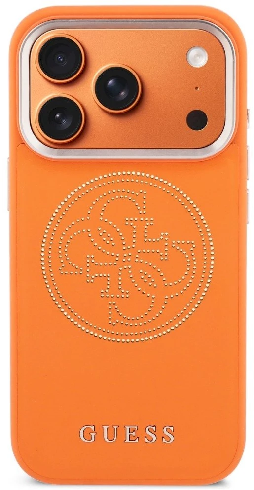 Guess PU Perforated 4G Logo MagSafe dėklas skirtas iPhone 17 Pro Max oranžinės spalvos