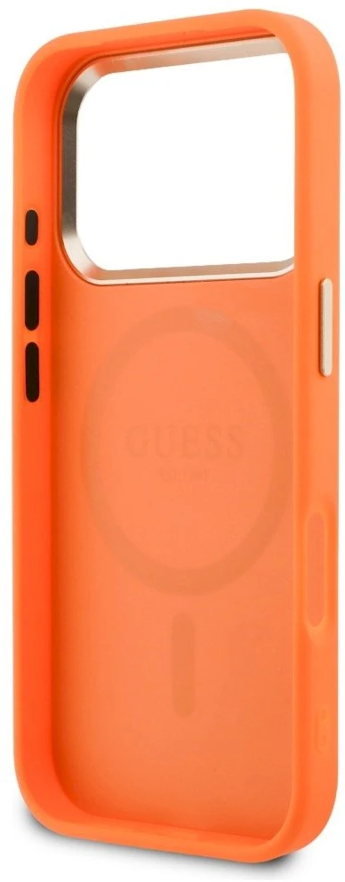 Guess PU Perforated 4G Logo MagSafe dėklas skirtas iPhone 17 Pro Max oranžinės spalvos
