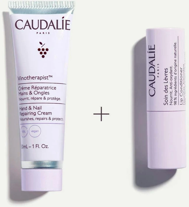 Caudalie Vinotherapist Hand and Nail Repair Kreminis 30 ml + Lip Care 4.5 g rankų kremo ir lūpų balzamo rinkinys