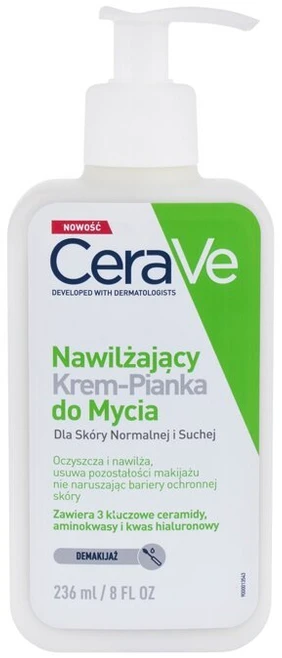 Drėkinamasis putojantis veido ir kūno prausiklis normaliai ir sausai odai Hydrating Cream-to-Foam Cleanser, 236 ml